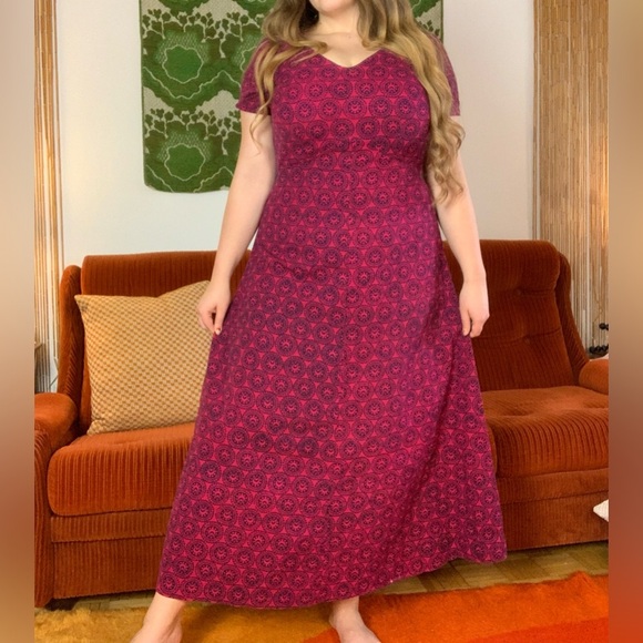 Vintage 70s Cotton Mandala Print Hippie Maxi Dress - Picture 7 of 7